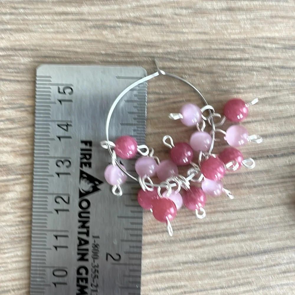 HAND CRAFTED CHA-CHA HOOP EARRINGS Magenta Pink Bonbon Bubble Cluster Wires